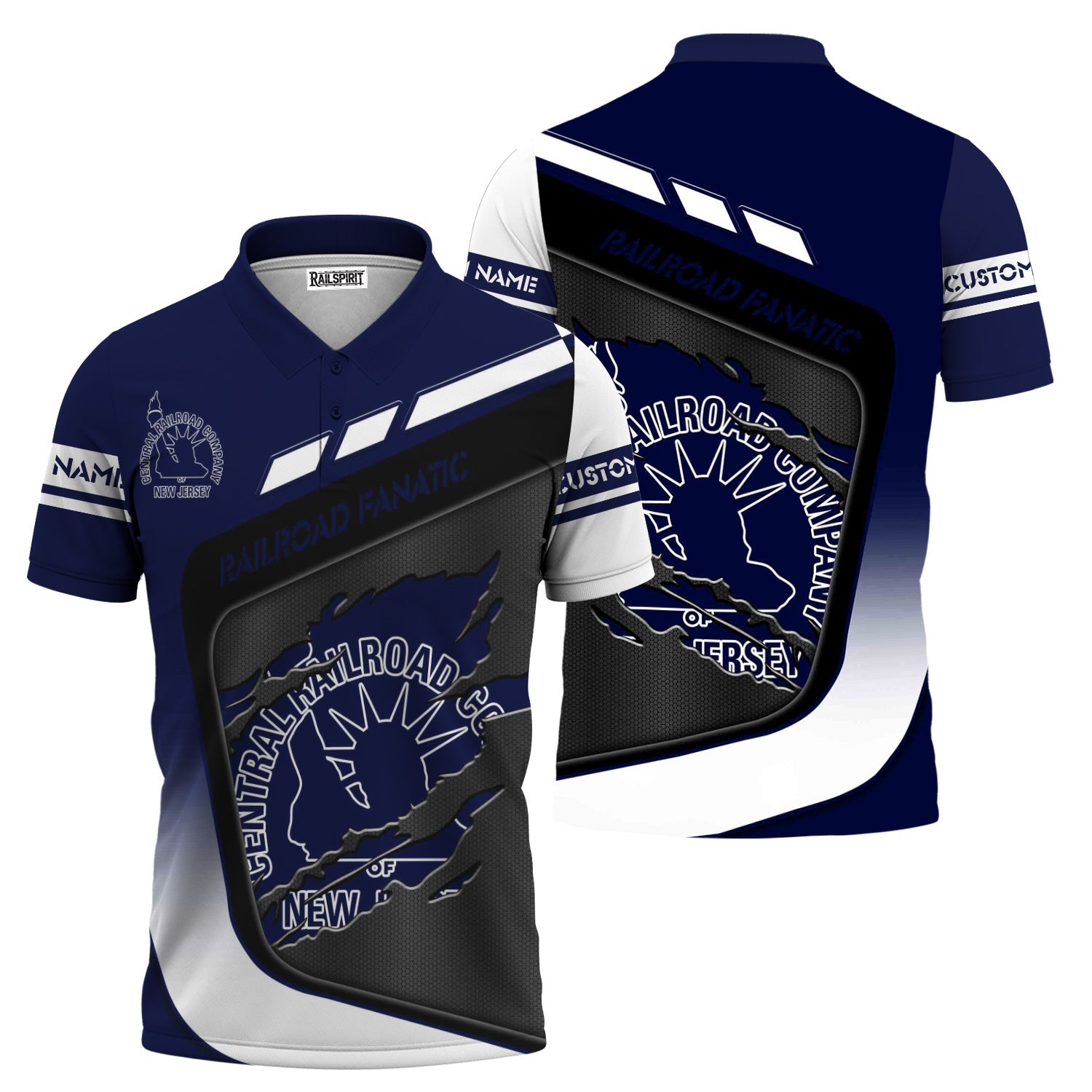 Railspirit Personalized Jersey Central Railroad Polo Shirt Ripped Texture Style CNJ Train Shirt For Railroad Fanatic