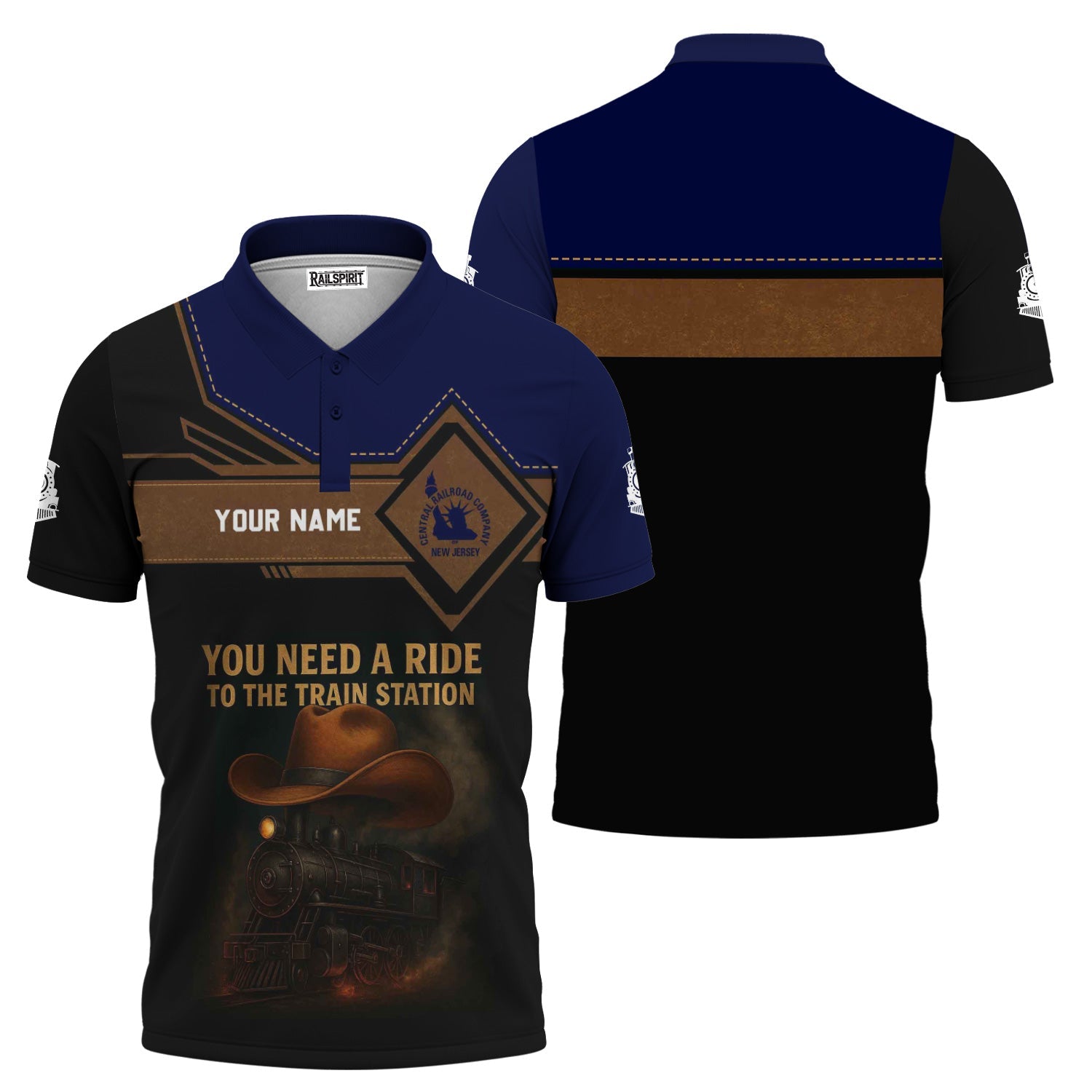 Railspirit Personalized Jersey Central Railroad Polo Shirt You Need A Ride To The Train Station CNJ Shirt For Train Lovers