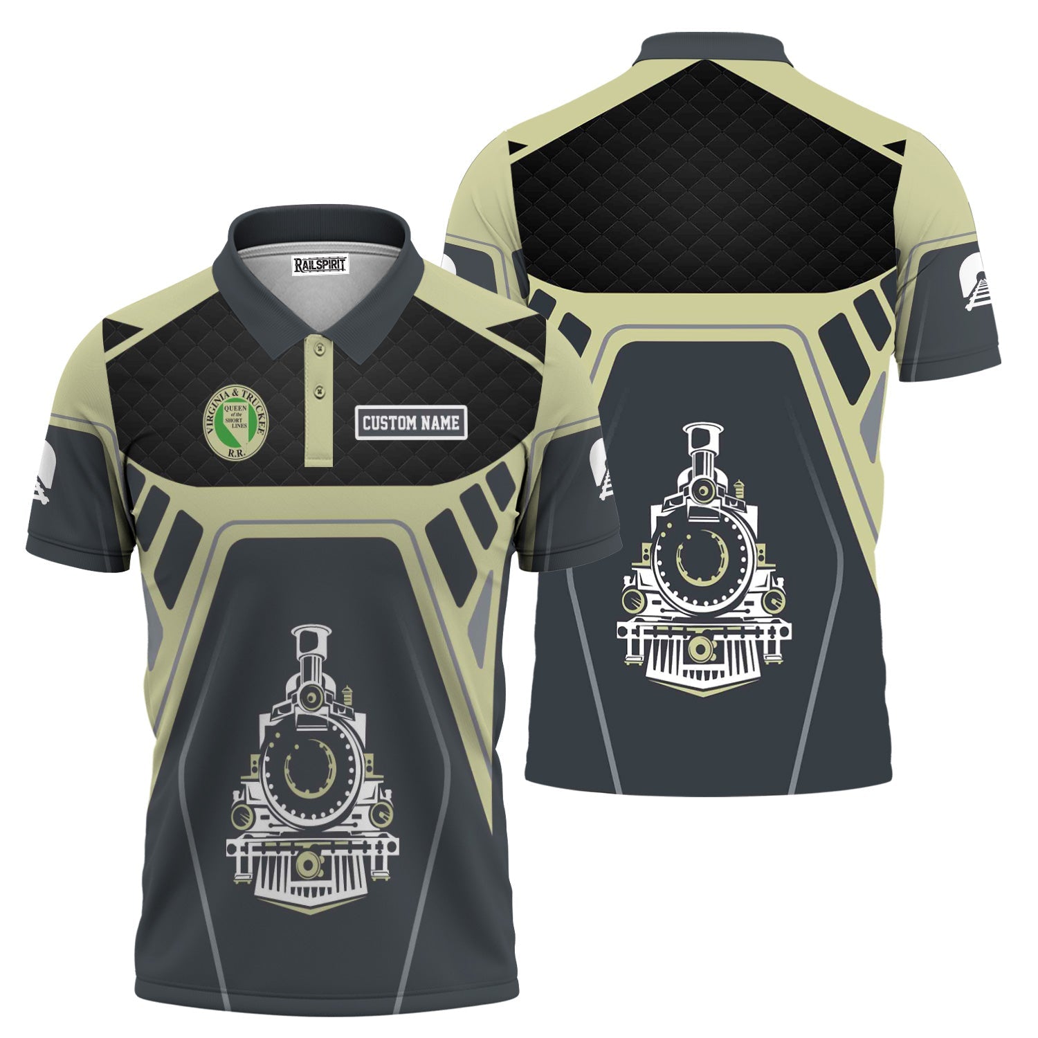 Railspirit Personalized Virginia & Truckee Railroad Polo Shirt Steam Locomotive Engine Graphic Train Shirt All Over Print