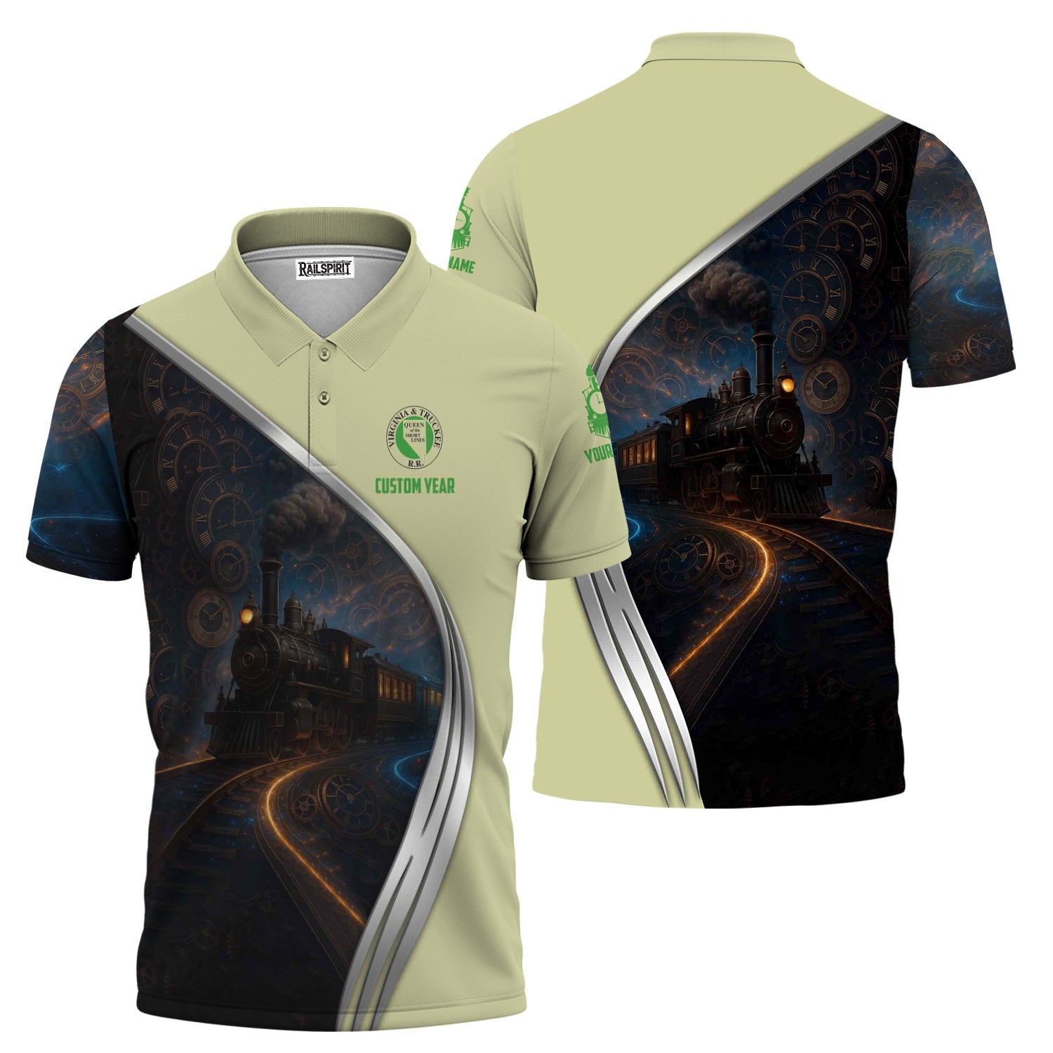 Railspirit Personalized Virginia & Truckee Railroad Polo Shirt Steampunk Locomotive with Custom Year Train Shirt