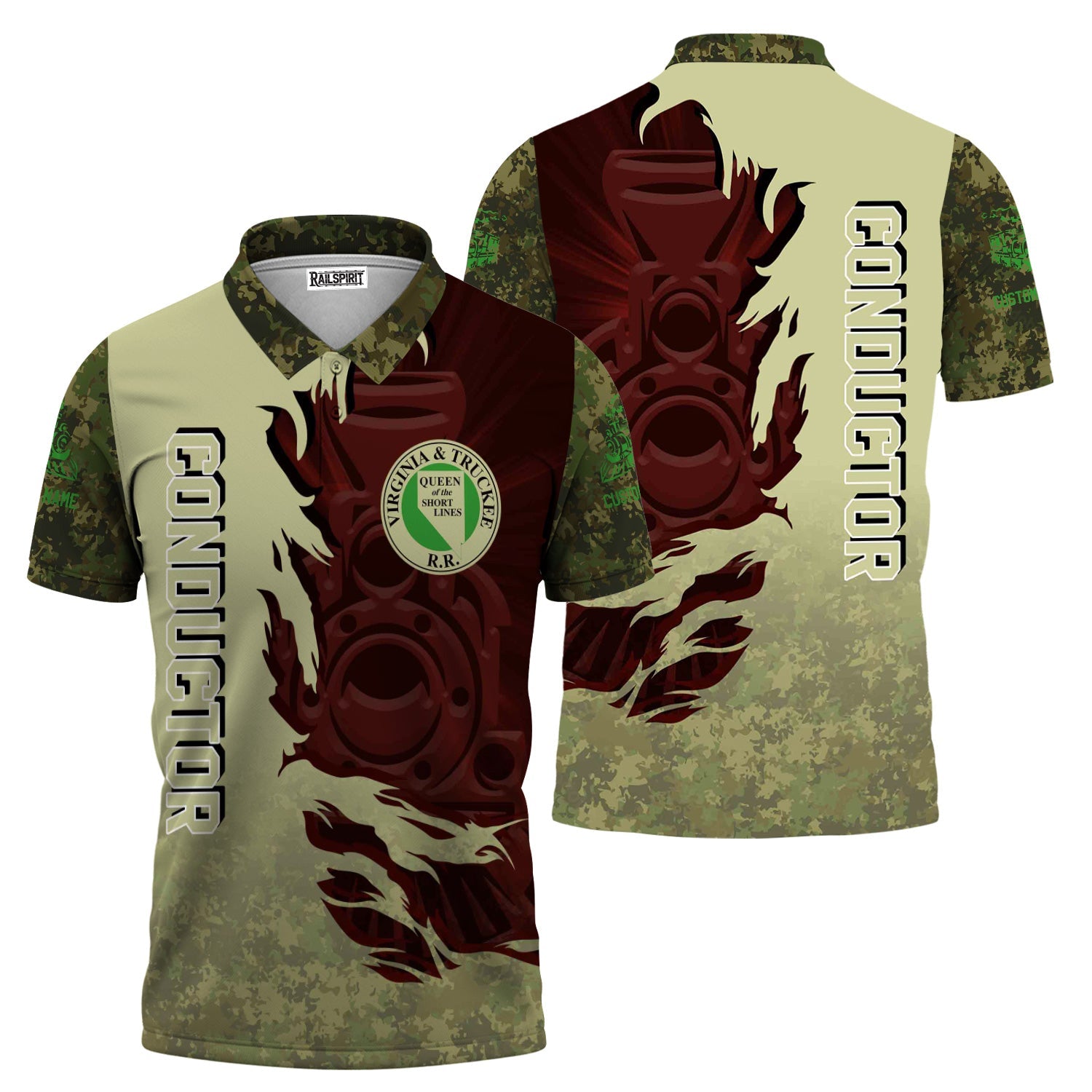 Railspirit Personalized Virginia & Truckee Railroad Polo Shirt Blazing Style with Custom Position Train Shirt