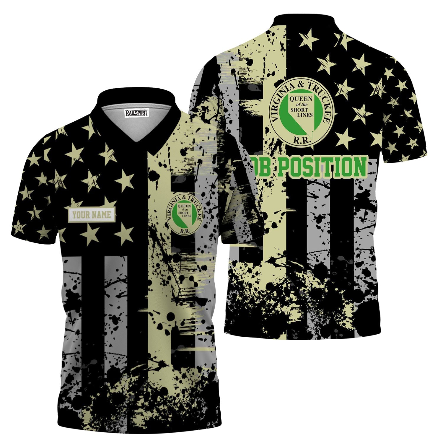 Railspirit Personalized Virginia & Truckee Railroad Polo Shirt Artistic Paint American Flag Style Train Shirt