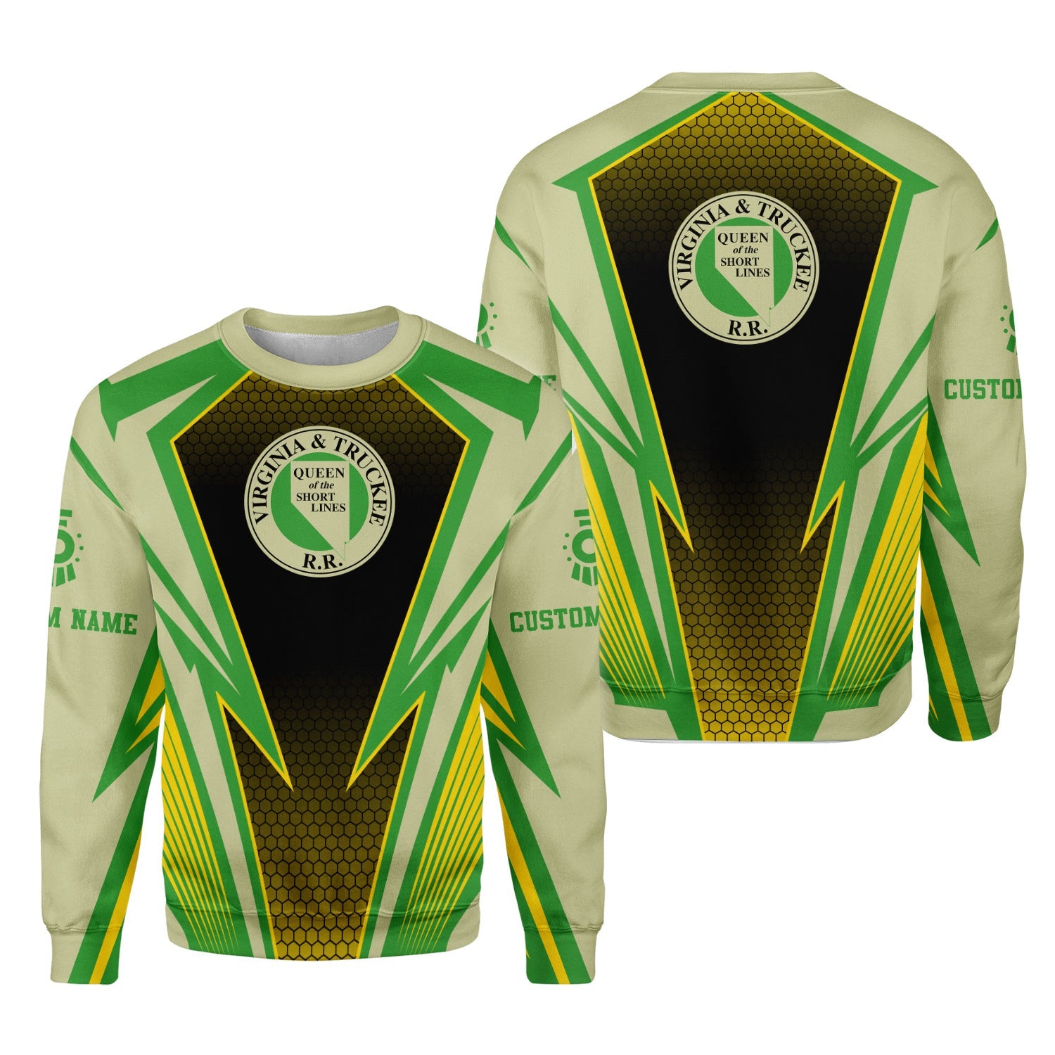 Railspirit Personalized Virginia & Truckee Railroad Sweatshirt Lightning Graphic Style Shirt Gift Idea For Train Lover