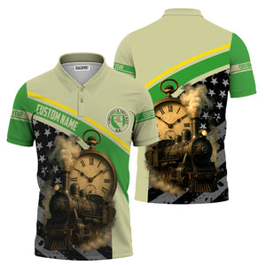 Railspirit Personalized Virginia & Truckee Railroad Polo Shirt Classic Steam Engine With Retro Pocket Watch Shirt All Over Print