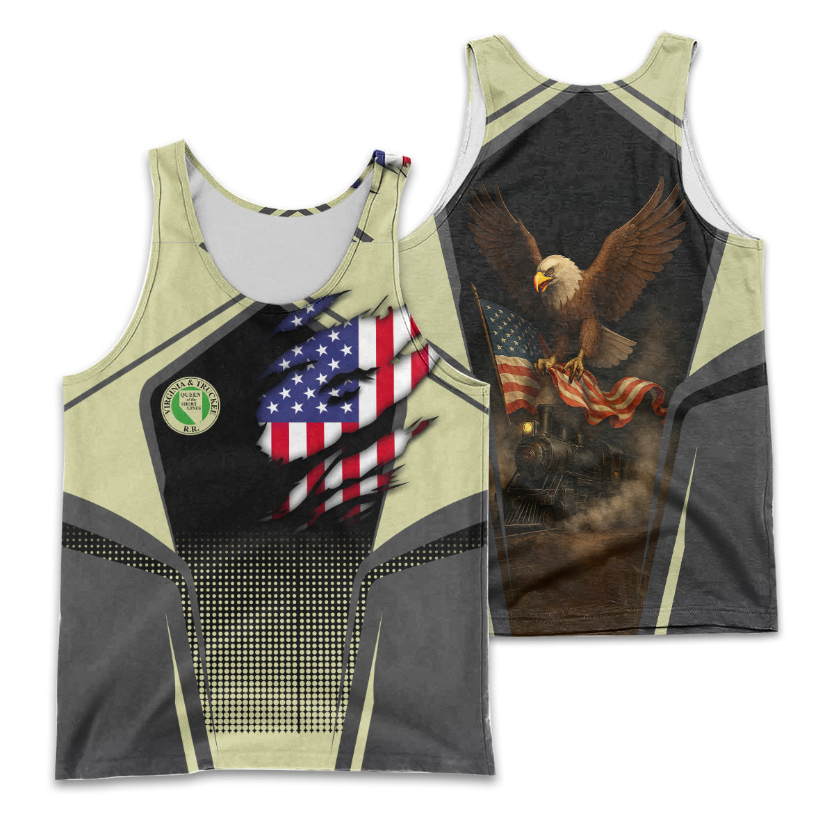 Railspirit Personalized Virginia & Truckee Railroad Men Tank Top American Eagle Vintage Train Shirt