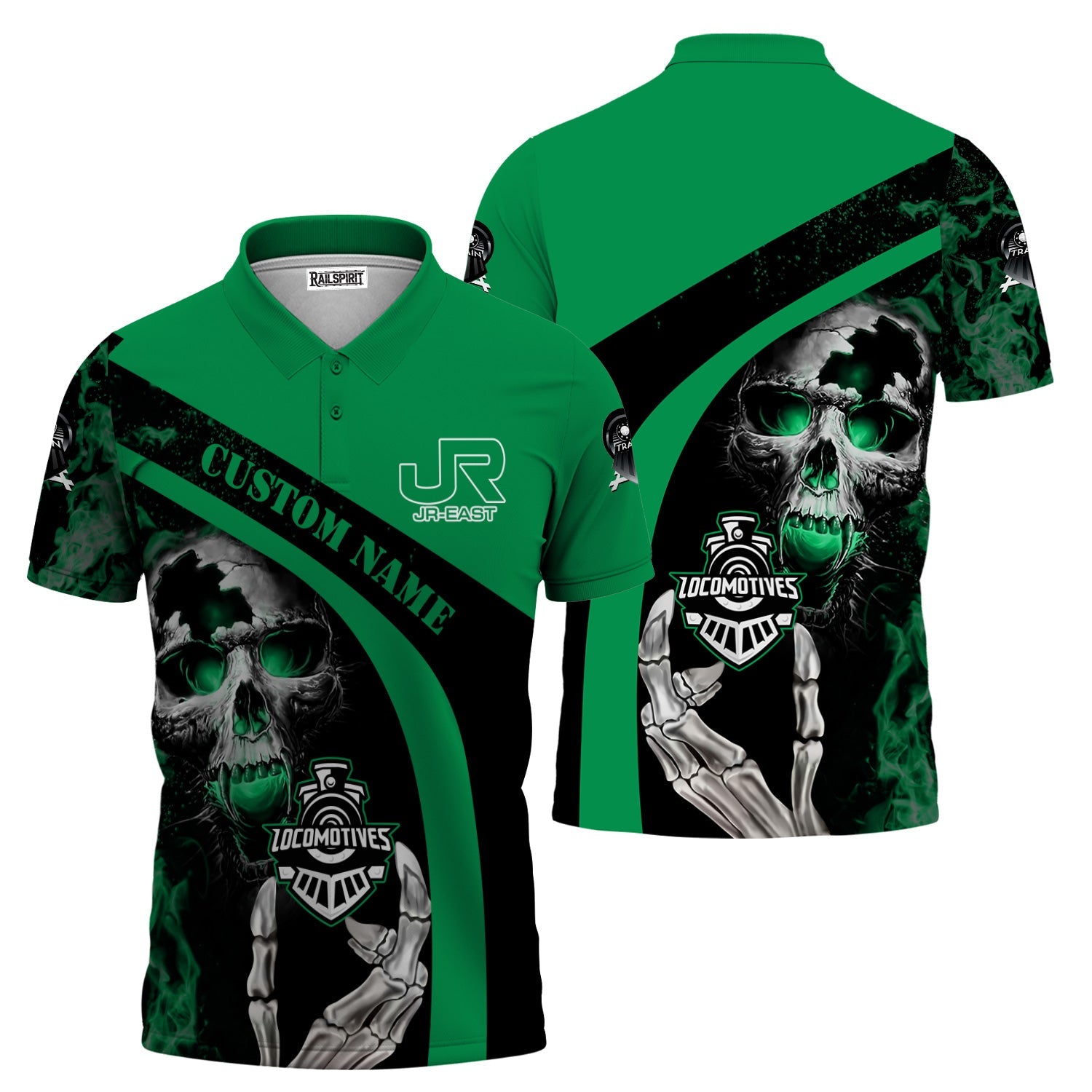 Railspirit Personalized East Japan Railway Polo Shirt Flame Skull Design JR-EAST Train Shirt for Locomotive Fans
