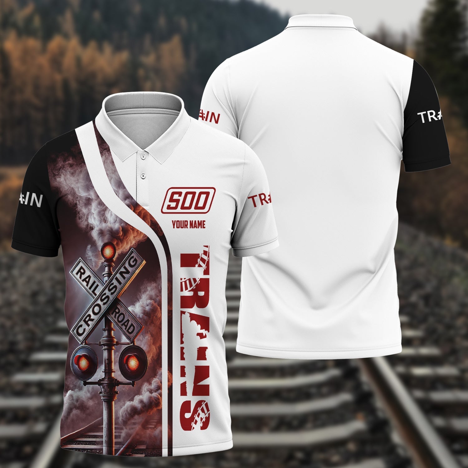 Railspirit Personalized Soo Line Railroad Polo Shirt Crossing Railroad Sign American Locomotive Train Shirt All Over Print