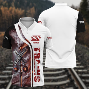 Railspirit Personalized Soo Line Railroad Polo Shirt Crossing Railroad Sign American Locomotive Train Shirt All Over Print