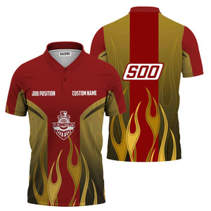 Railspirit Custom Name and Job Title Soo Line Railroad Polo Shirt Flame Graphic Train Shirt