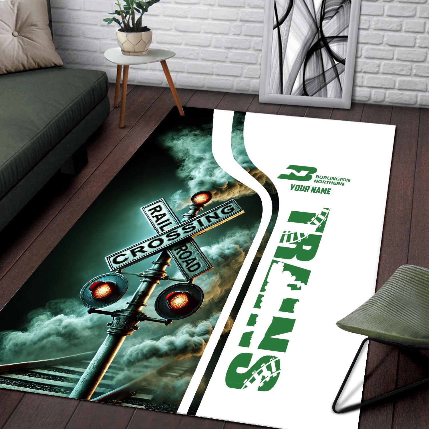 Railspirit Personalized Burlington Northern Railroad Area Rug Railroad Crossing Sign Rug All Over Print