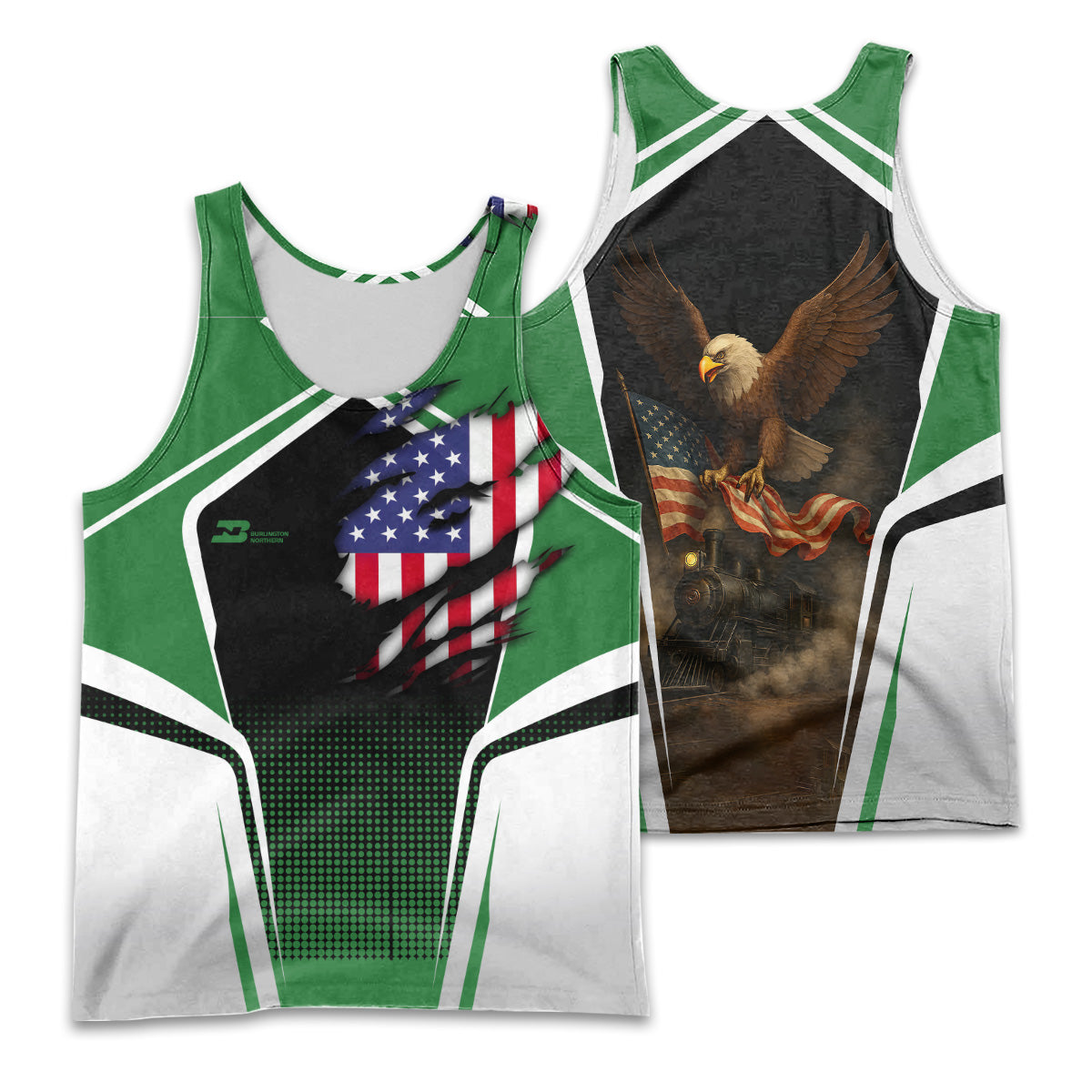 Railspirit Personalized Burlington Northern Railroad Men Tank Top American Eagle Vintage Train Shirt