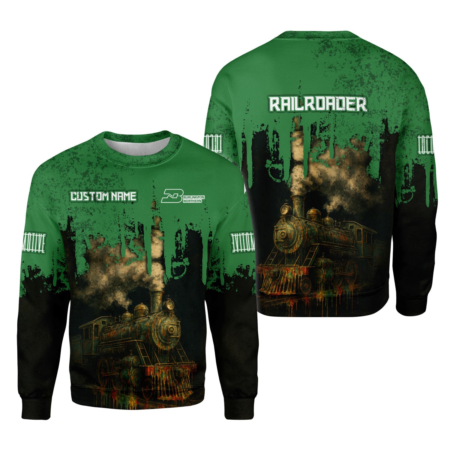 Railspirit Personalized Burlington Northern Railroad Sweatshirt Vintage Train Art Style Shirt For Locomotive Fans