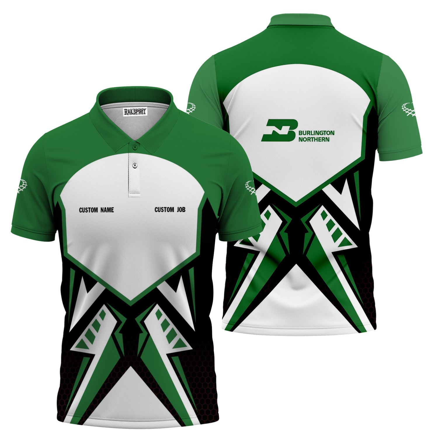 Railspirit Personalized Burlington Northern Railroad Polo Shirt Vibriant Style with Custom Position Train Shirt