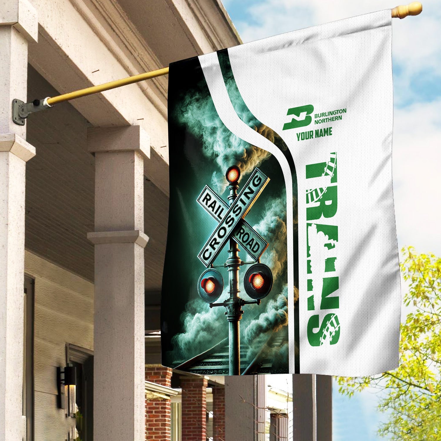 Railspirit Personalized Burlington Northern Railroad Garden Flag Railroad Crossing Sign Flag All Over Print