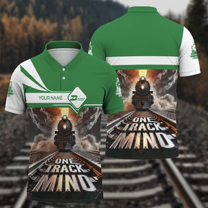 Railspirit Personalized Burlington Northern Railroad Polo Shirt One Track Mind Train Printed Shirt
