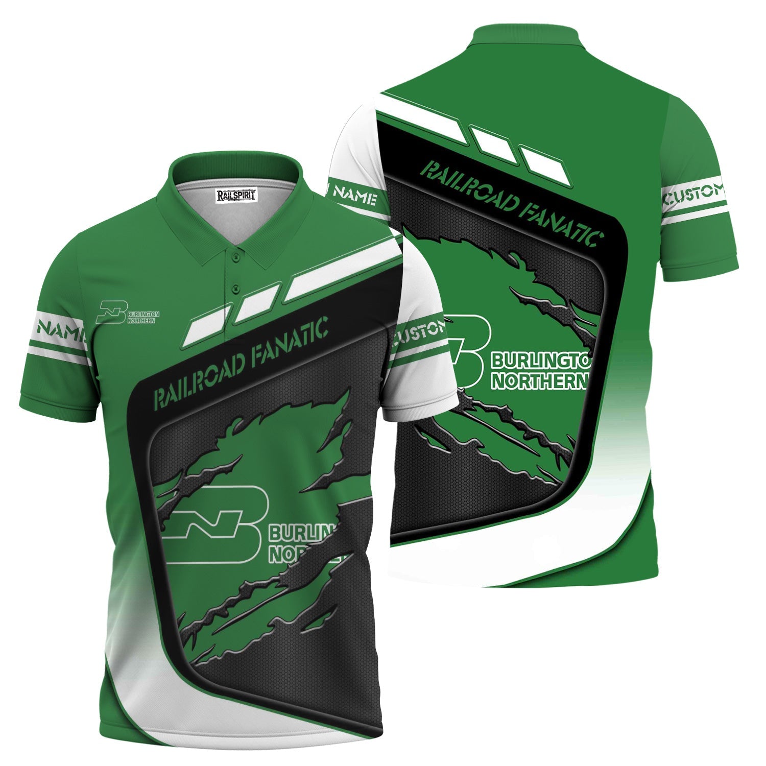 Railspirit Personalized Burlington Northern Railroad Polo Shirt Ripped Texture Style Train Shirt For Railroad Fanatic