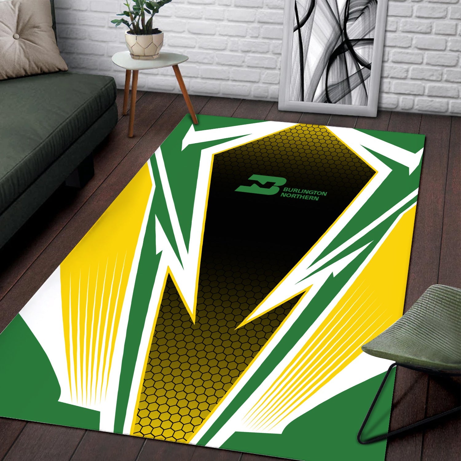 Railspirit Burlington Northern Railroad Area Rug Lightning Graphic Style Rug Gift Idea For Train Lover