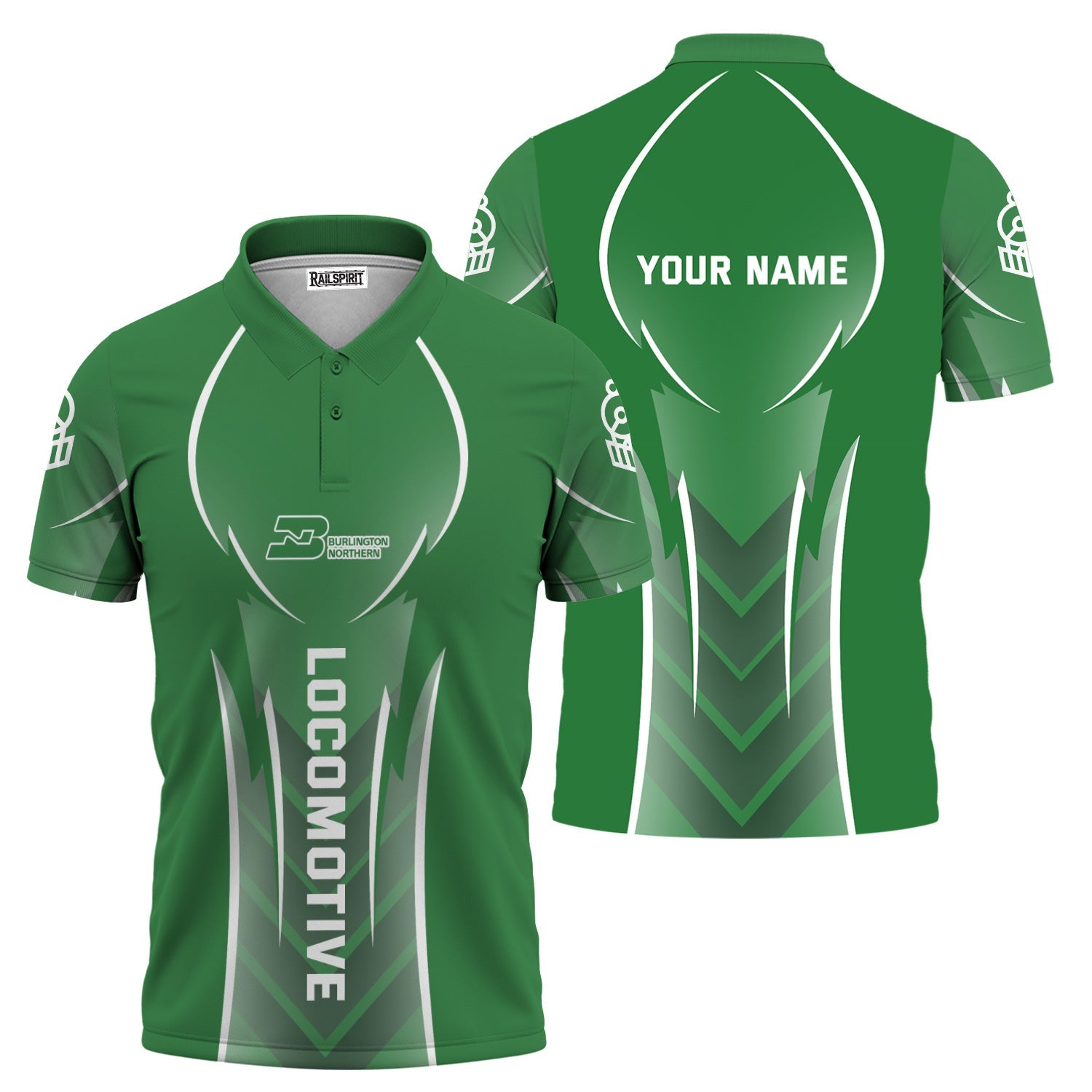 Railspirit Personalized Burlington Northern Railroad Polo Shirt Striking Line Style Train Shirt For Locomotive Lovers