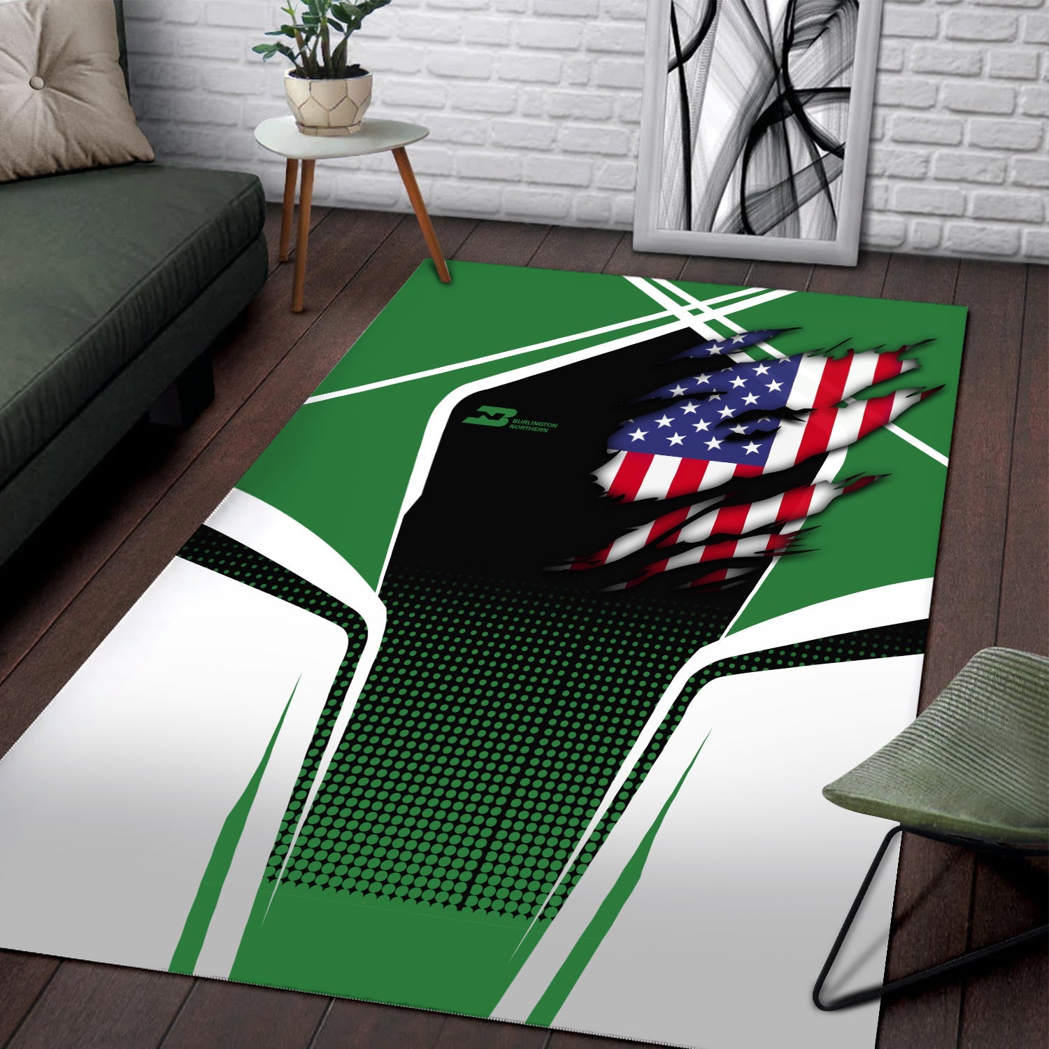 Railspirit Personalized Burlington Northern Railroad Area Rug American Eagle Vintage Train Rug