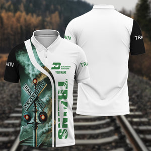 Railspirit Personalized Burlington Northern Railroad Polo Shirt Crossing Railroad Sign American Locomotive Train Shirt All Over Print