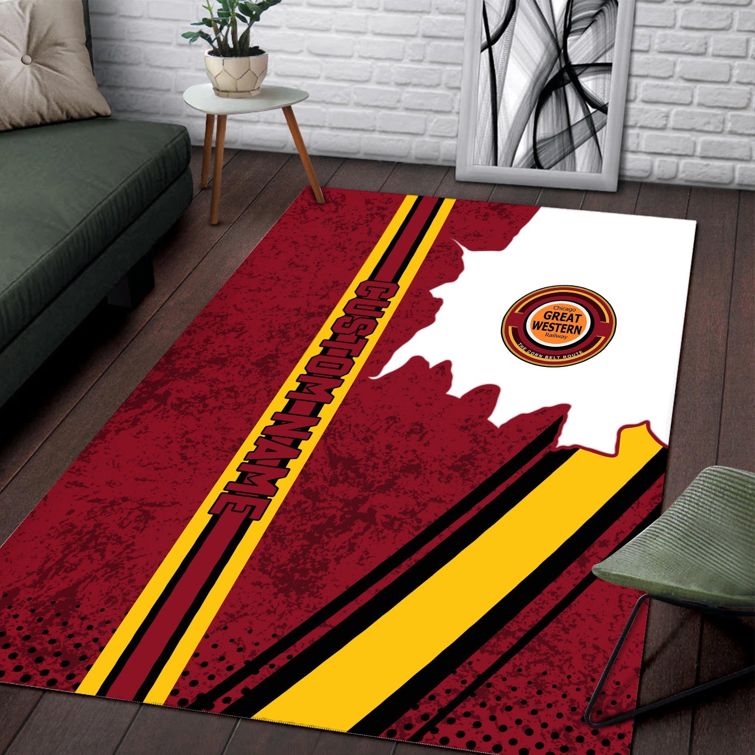 Railspirit Personalized Chicago Great Western Railroad Area Rug Vintage All Over Printed Rug