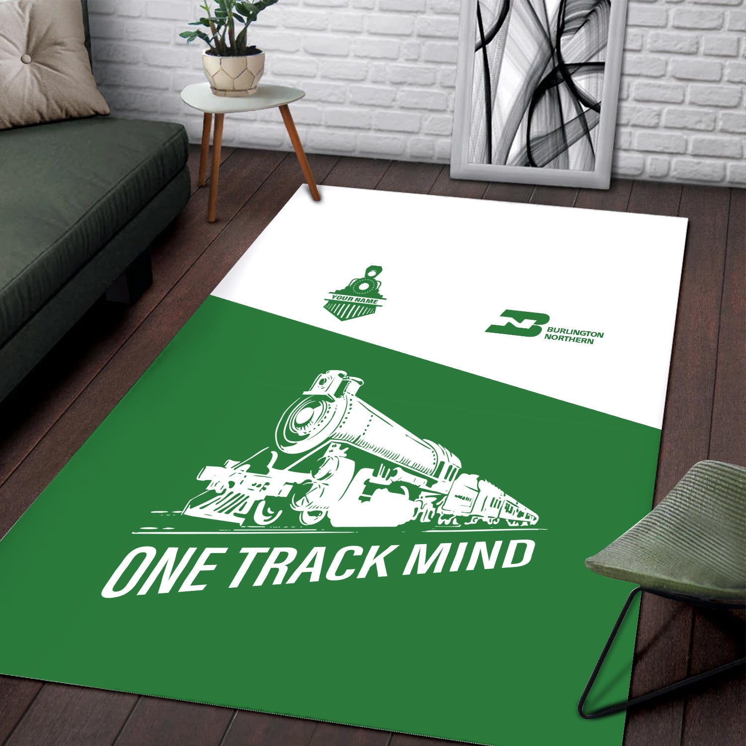 Railspirit Personalized Burlington Northern Railroad Area Rug One Track Mind Train Rug Gift Idea For Train Lover
