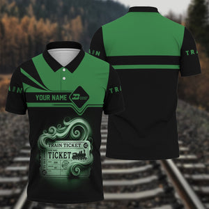 Railspirit Custom Name Burlington Northern Railroad Polo Shirt American Train Ticket Printed Shirt
