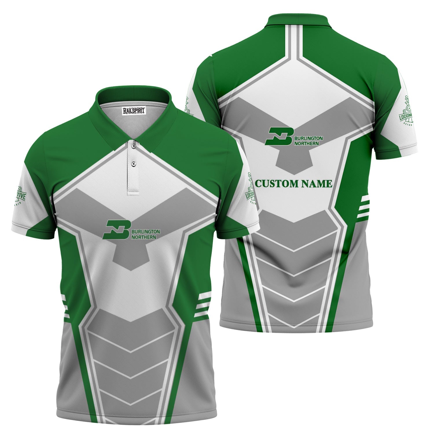 Railspirit Personalized Burlington Northern Railroad Polo Shirt Engine-Inspired Style Train Shirt for Railroad Fanatic