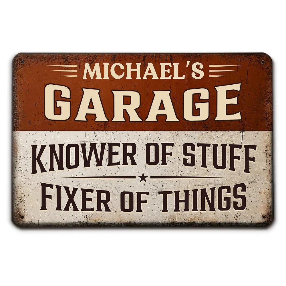 Personalized Garage Knower Of Stuff Fixer Of Things Personalized Metal Sign Custom Garage Sign Mechanic Gift for Dad Wall Decor
