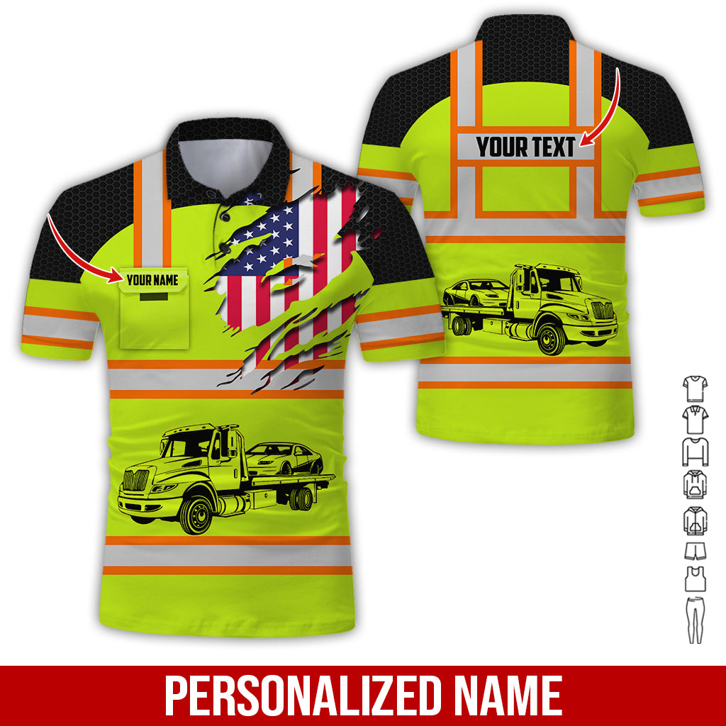 Custom Name Love Tow Truck Uniform, Personalized Truck Driver Shirt, 3D Printed Pocket