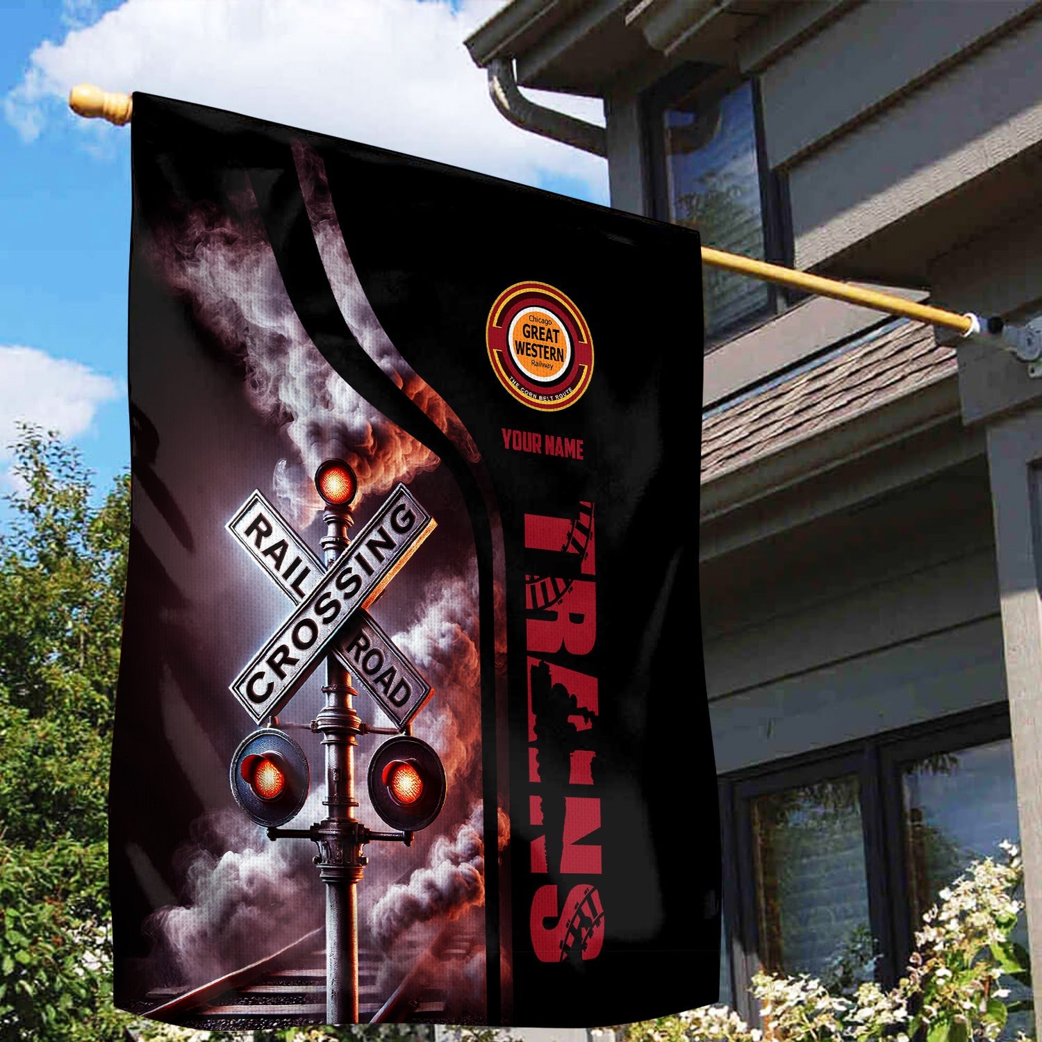 Railspirit Personalized Chicago Great Western Railroad Garden Flag Railroad Crossing Sign Flag All Over Print