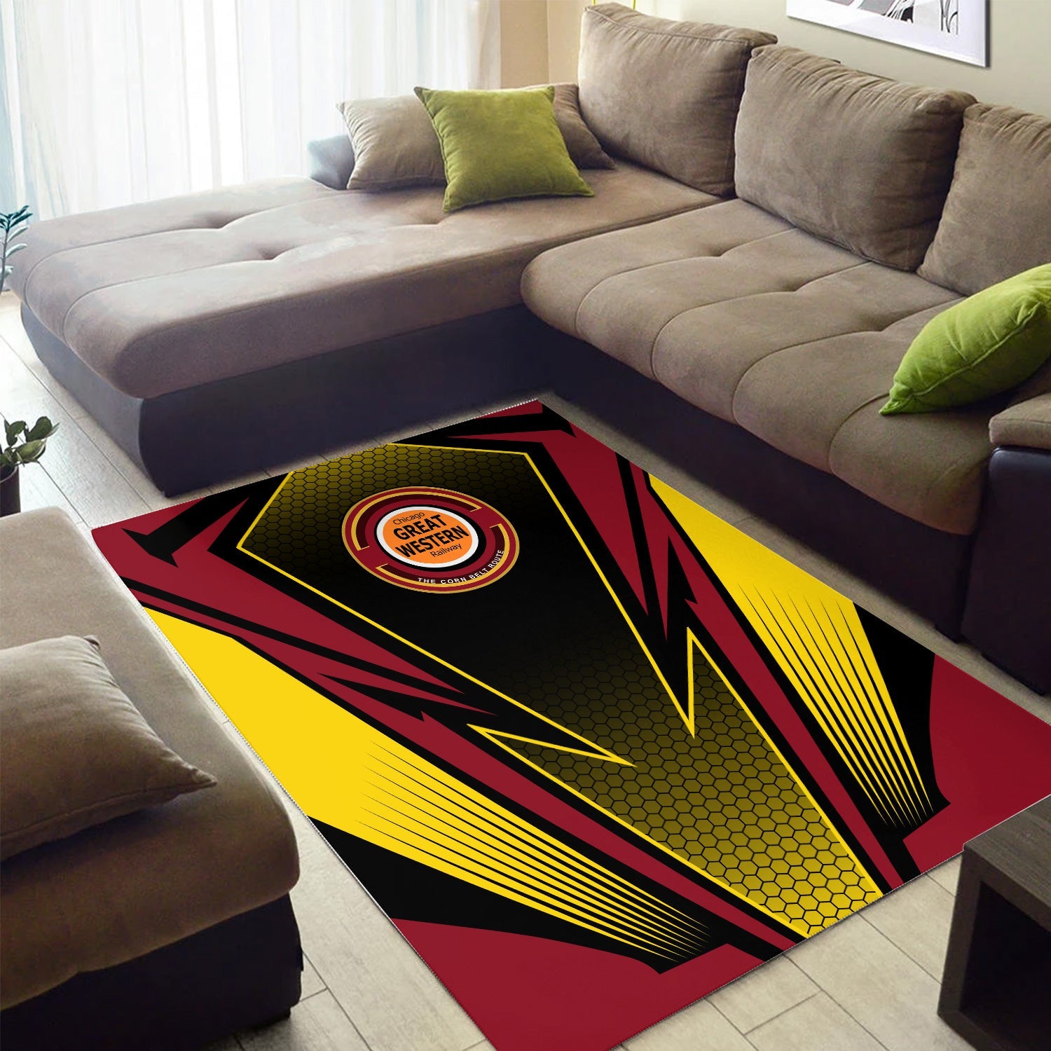 Railspirit Chicago Great Western Railroad Area Rug Lightning Graphic Style Rug Gift Idea For Train Lover