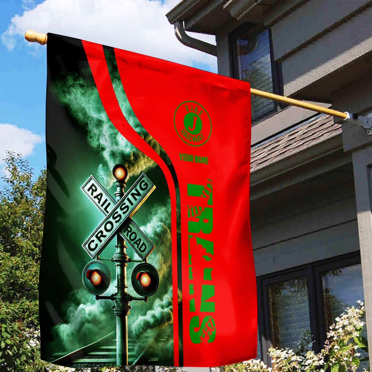 Railspirit Personalized Elgin Joliet And Eastern Railroad Garden Flag Railroad Crossing Sign Flag All Over Print