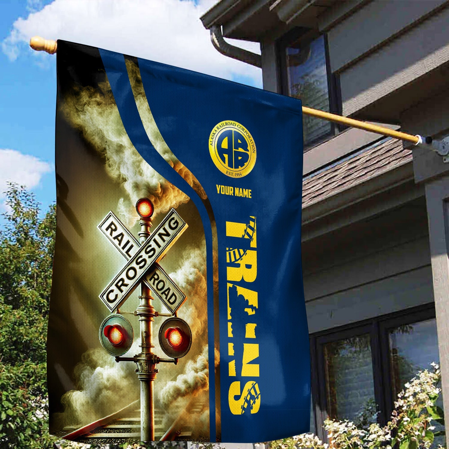 Railspirit Personalized Alaska Railroad Garden Flag Railroad Crossing Sign Flag All Over Print