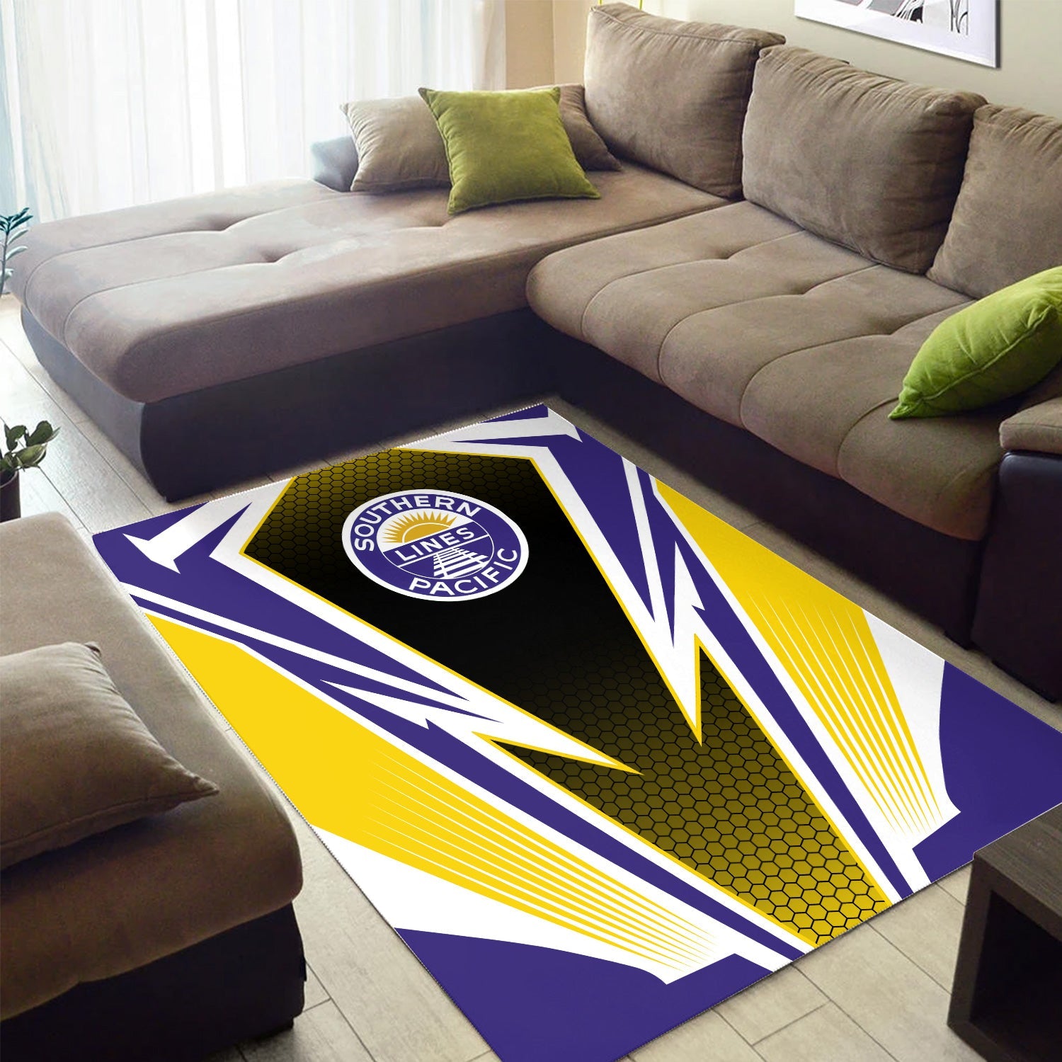 Railspirit Southern Pacific Railroad Area Rug Lightning Graphic Style Rug Gift Idea For Train Lover