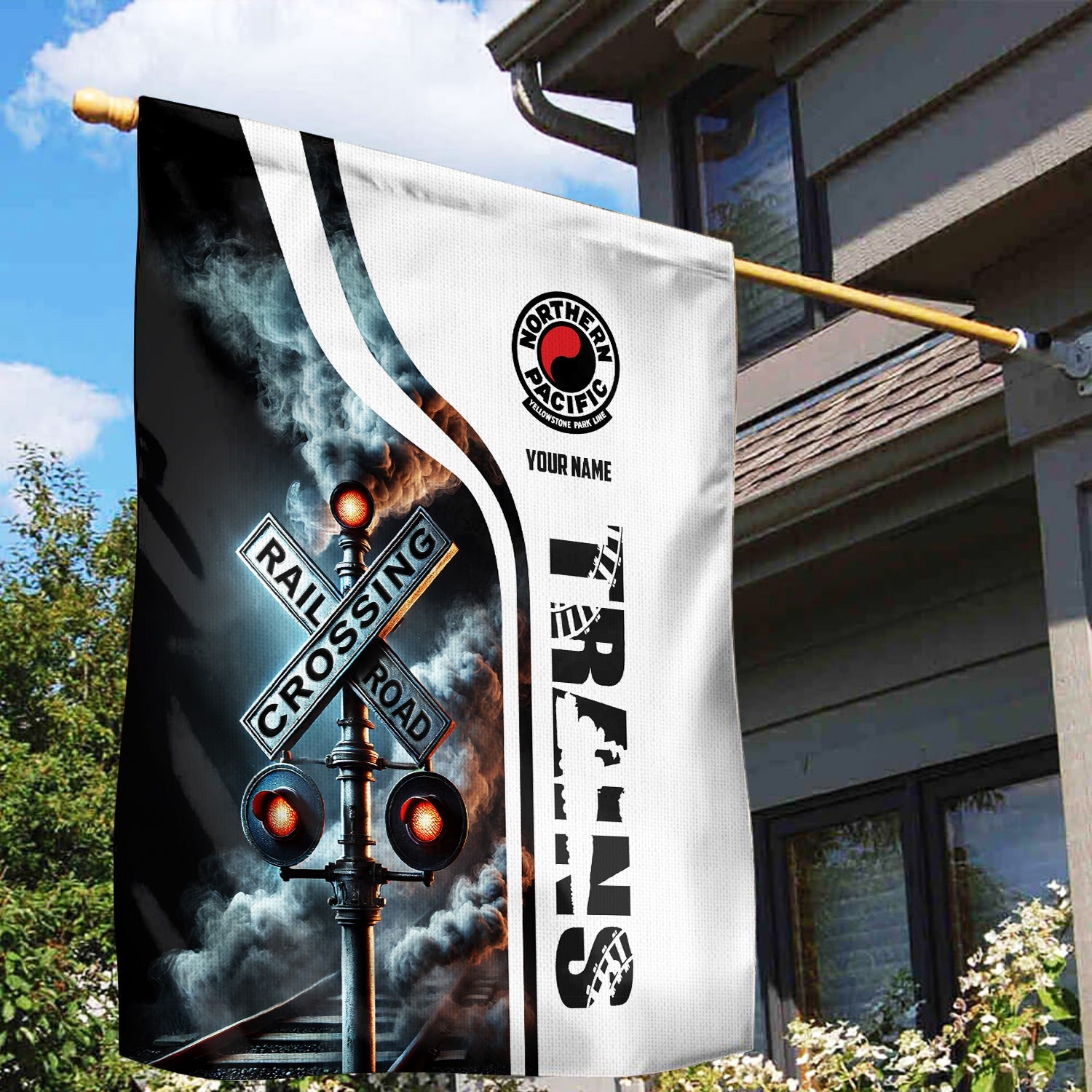 Railspirit Personalized Northern Pacific Railway Garden Flag Railroad Crossing Sign Flag All Over Print