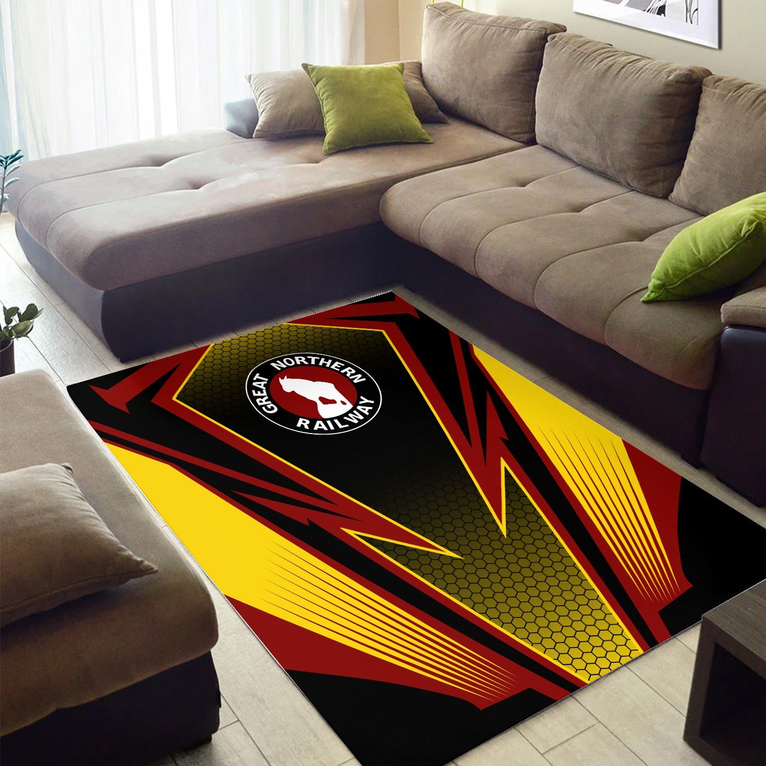Railspirit Great Northern Railway Area Rug Lightning Graphic Style GNR Rug Gift Idea For Train Lover