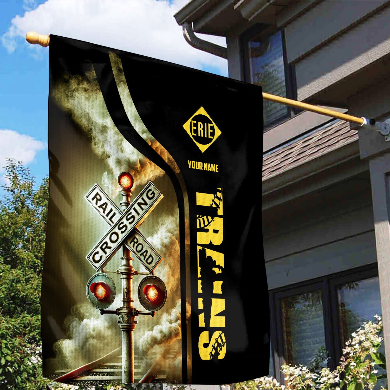 Railspirit Personalized Erie Railroad Garden Flag Railroad Crossing Sign Flag All Over Print