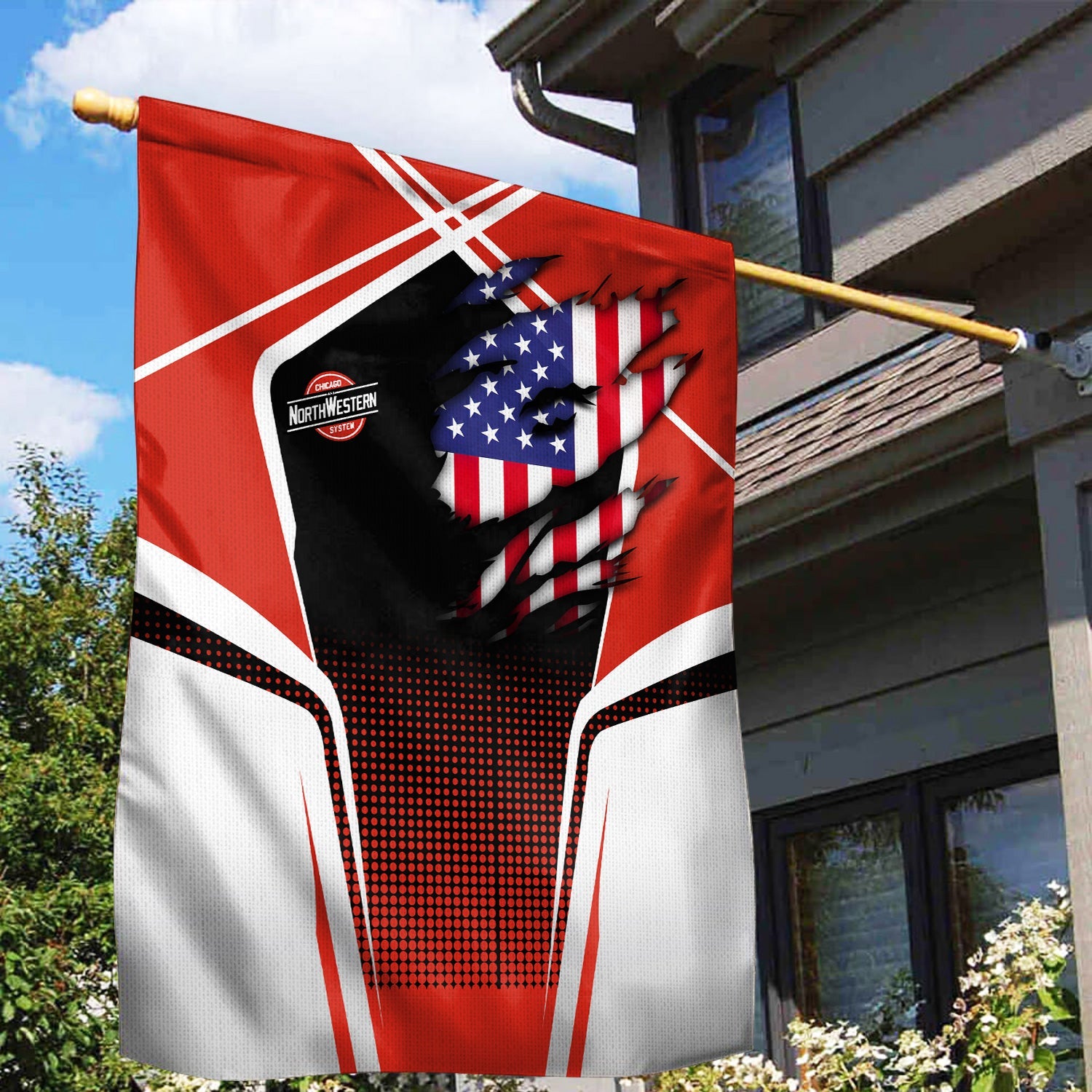 Railspirit Personalized Chicago and North Western Railway Garden Flag American Vintage All Over Printed Flag