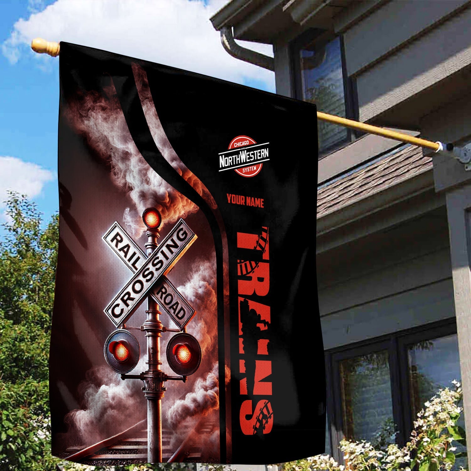 Railspirit Personalized Chicago and North Western Railway Garden Flag Railroad Crossing Sign Flag All Over Print