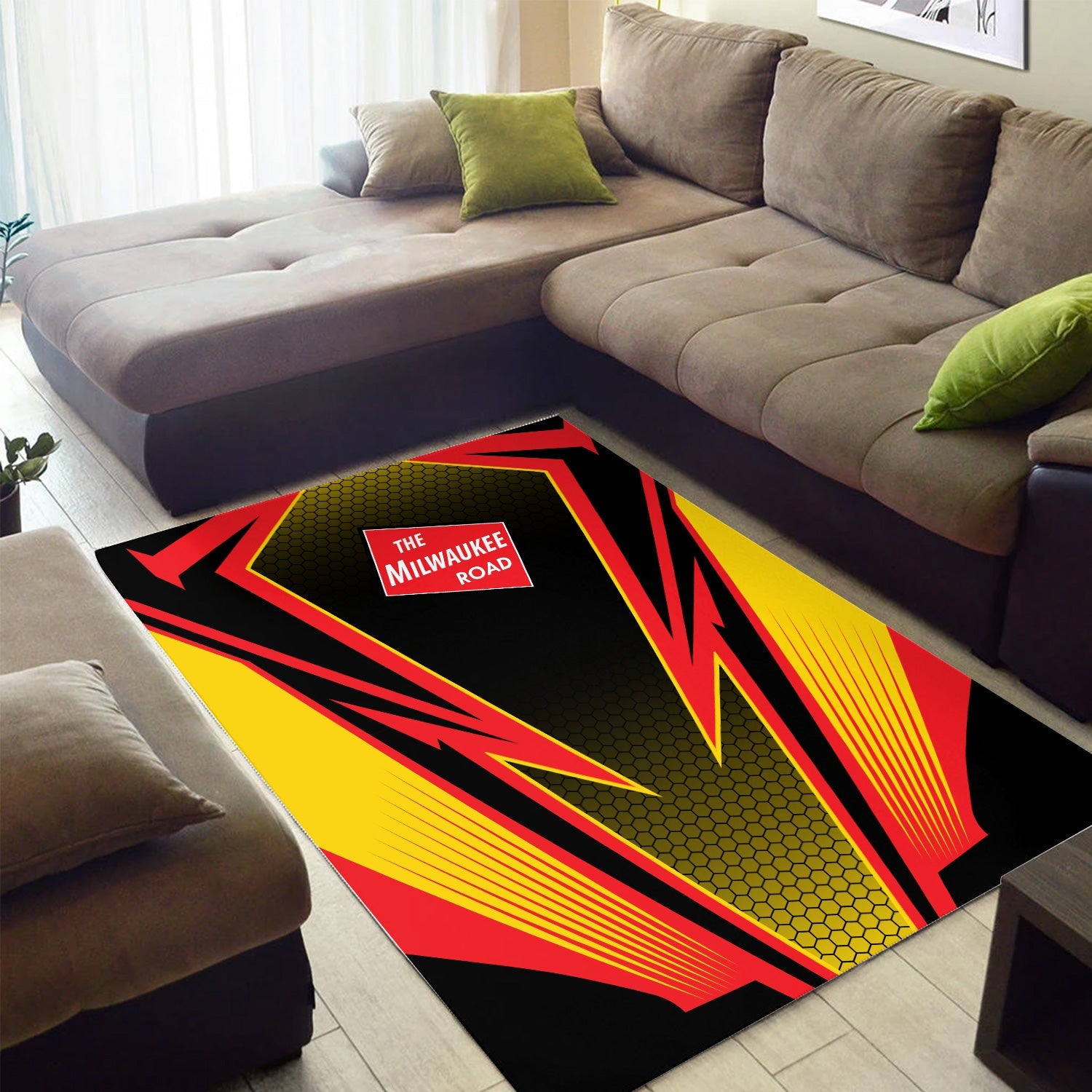 Railspirit Chicago, Milwaukee, St. Paul and Pacific Railroad Area Rug Lightning Graphic Style Milwaukee Road Rug Gift For Train Lover