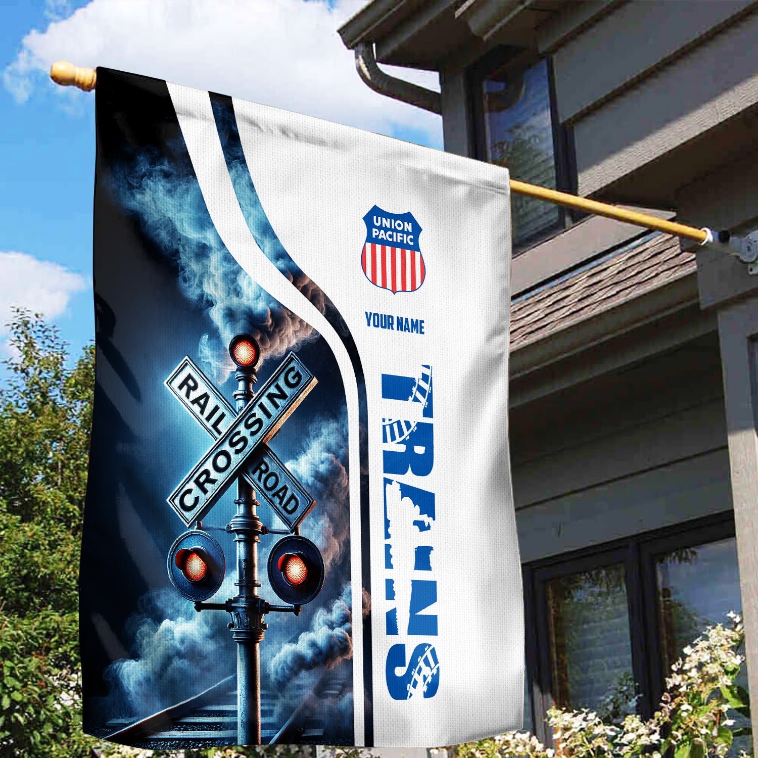 Railspirit Personalized Union Pacific Railroad Garden Flag Railroad Crossing Sign Big Boy Flag All Over Print