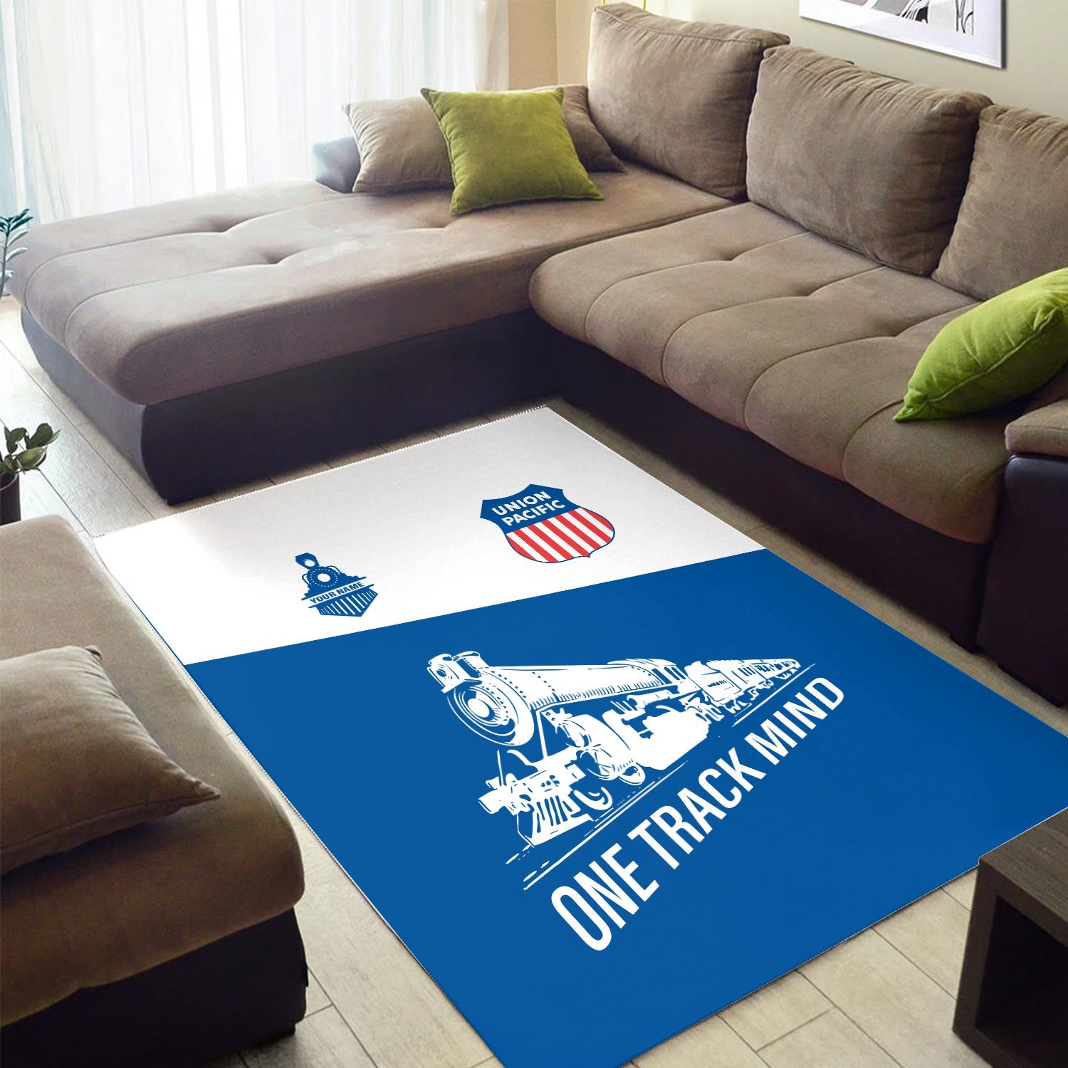 Railspirit Personalized Union Pacific Railroad Area Rug One Track Mind Big Boy Train Rug Gift Idea For Train Lover