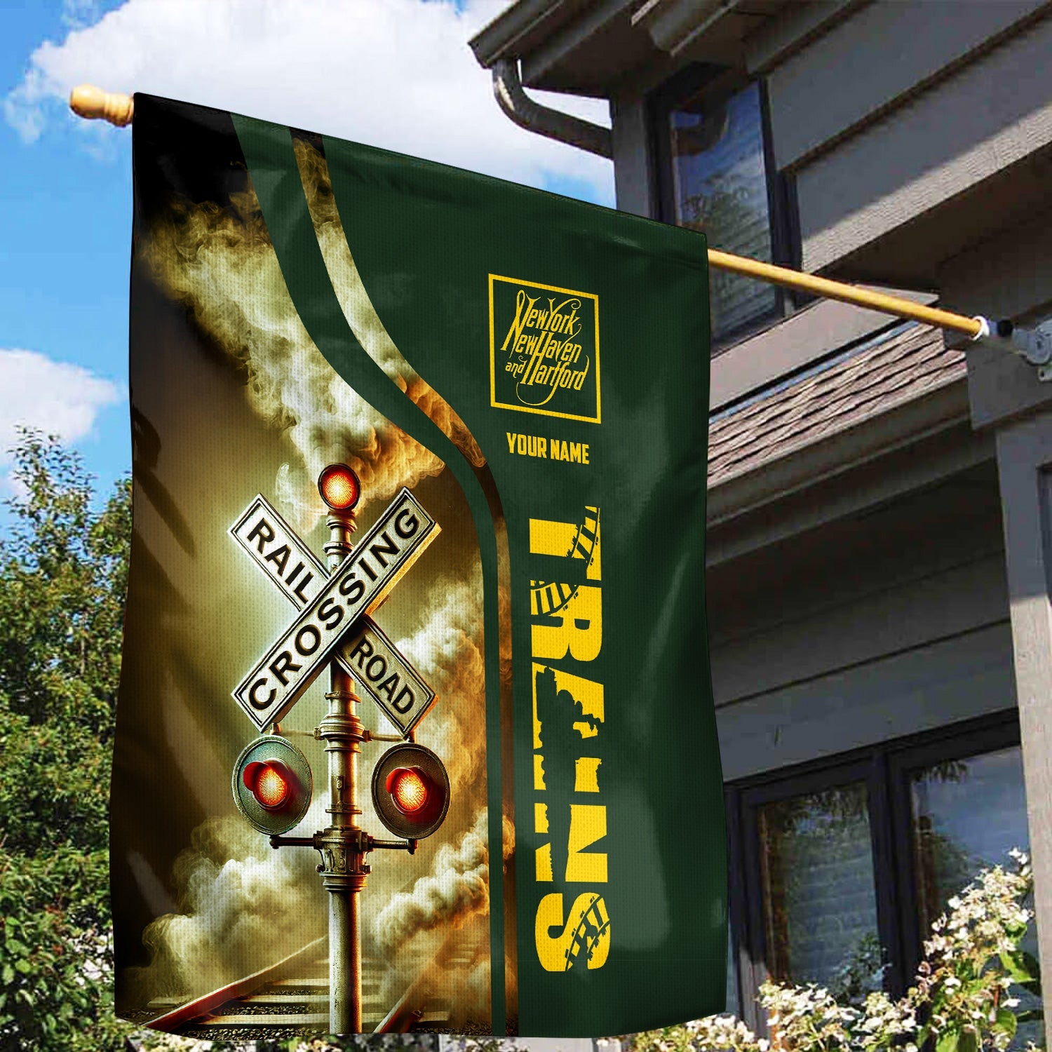 Railspirit Personalized New York, New Haven and Hartford Railroad Garden Flag Railroad Crossing Sign New Haven Railroad Flag All Over Print