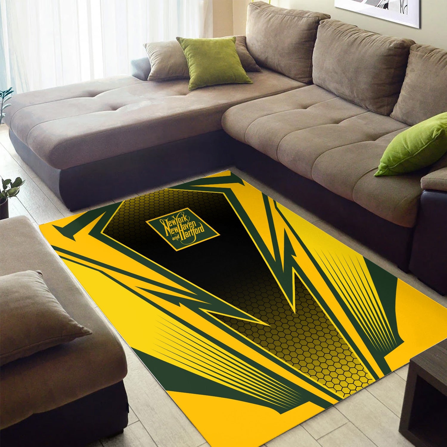 Railspirit New York, New Haven and Hartford Railroad Area Rug Lightning Graphic Style New Haven Railroad Rug Gift Idea For Train Lover