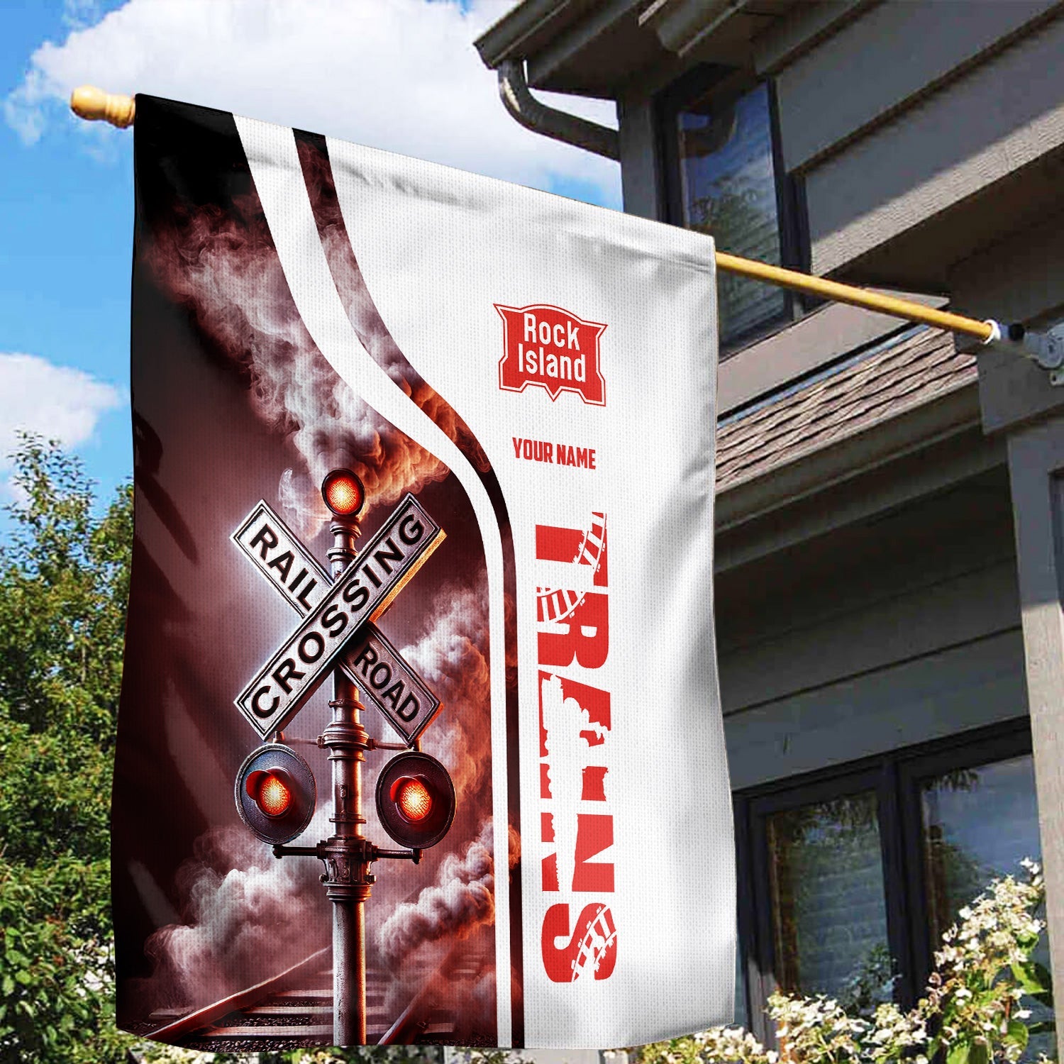 Railspirit Personalized Chicago, Rock Island and Pacific Railroad Garden Flag Railroad Crossing Sign Rock Island Railroad Flag All Over Print