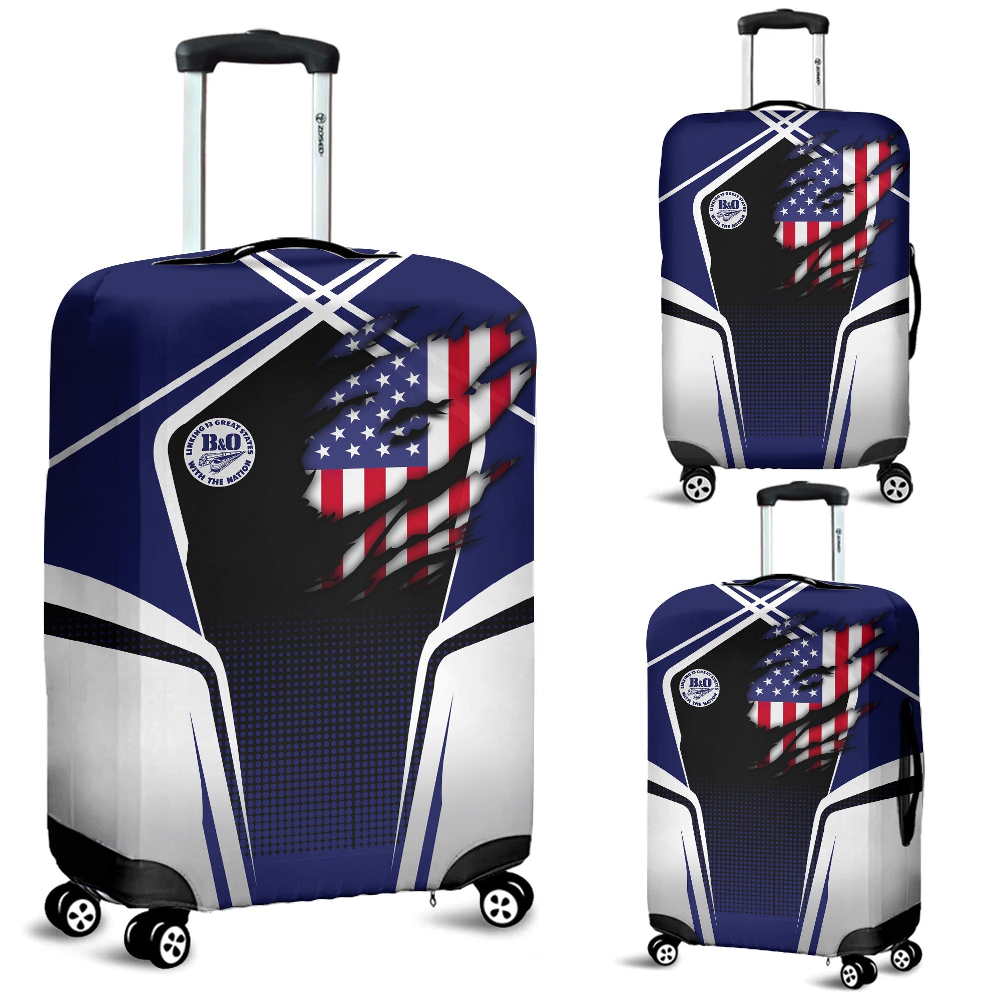 Railspirit Personalized B&O Great States Railroad Luggage Cover American Eagle Vintage Train Luggage Protection