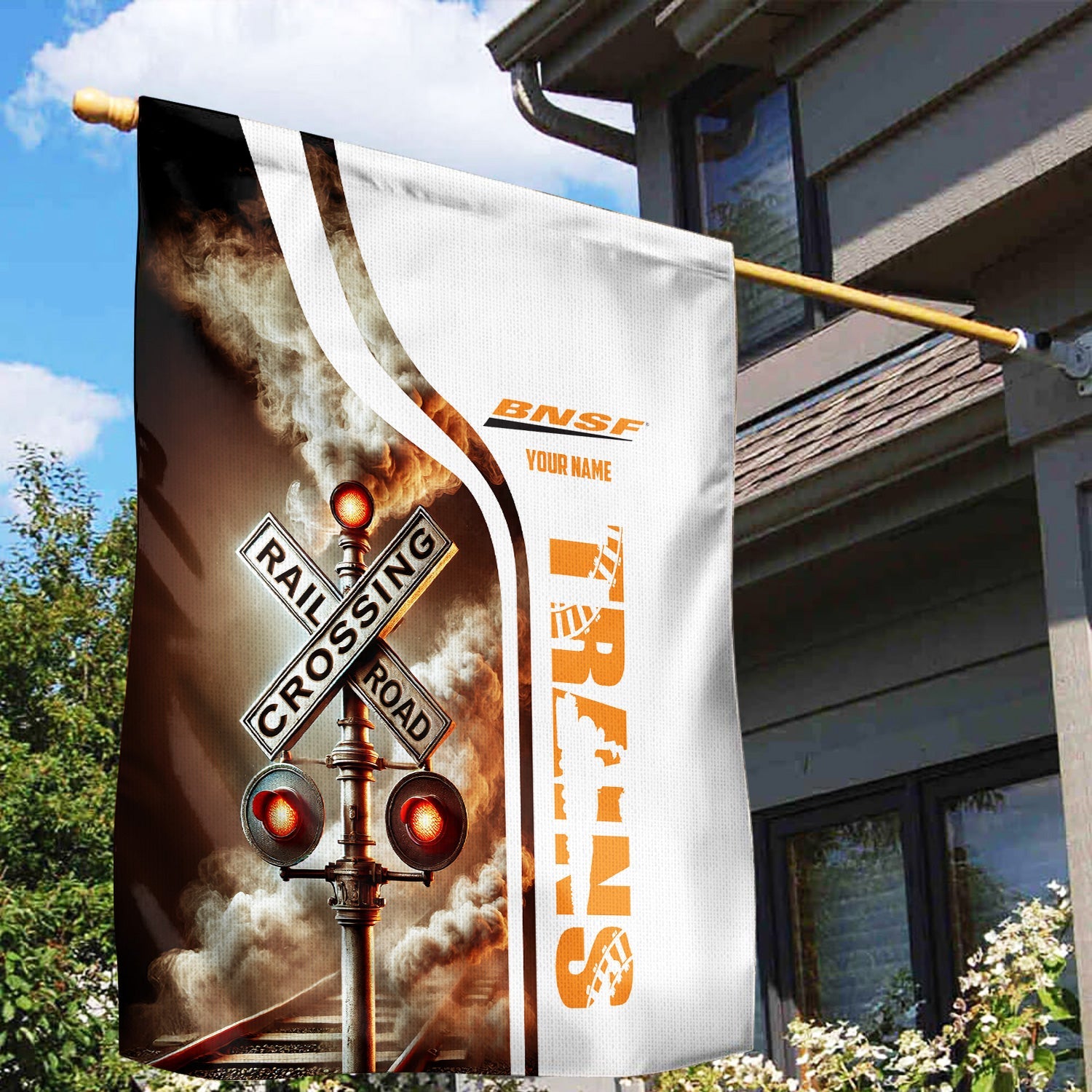 Railspirit Personalized BNSF Railway Garden Flag Railroad Crossing Sign Flag All Over Print