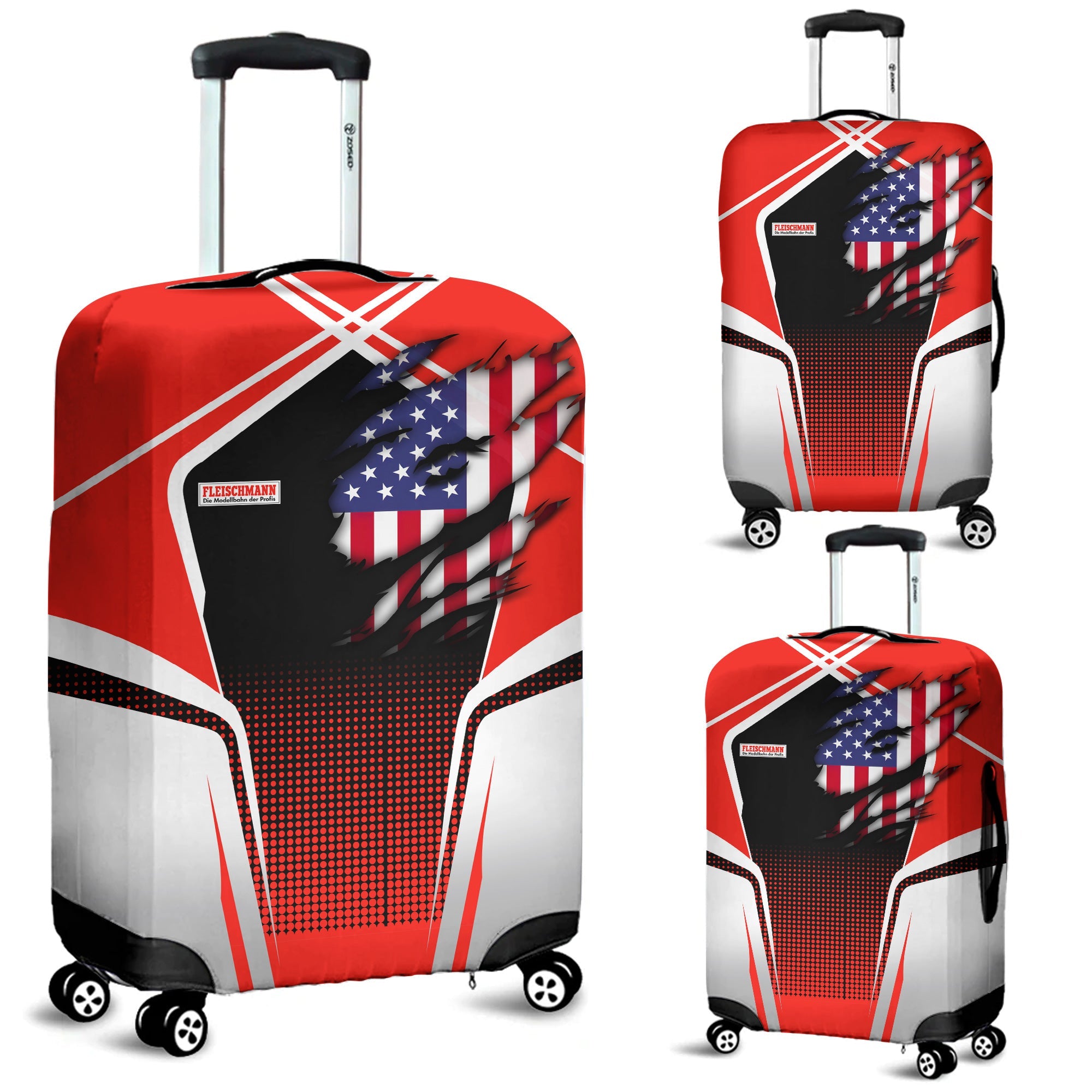 Railspirit Personalized Fleischmann And Western Railroad Luggage Cover American Eagle Vintage Train Luggage Protection