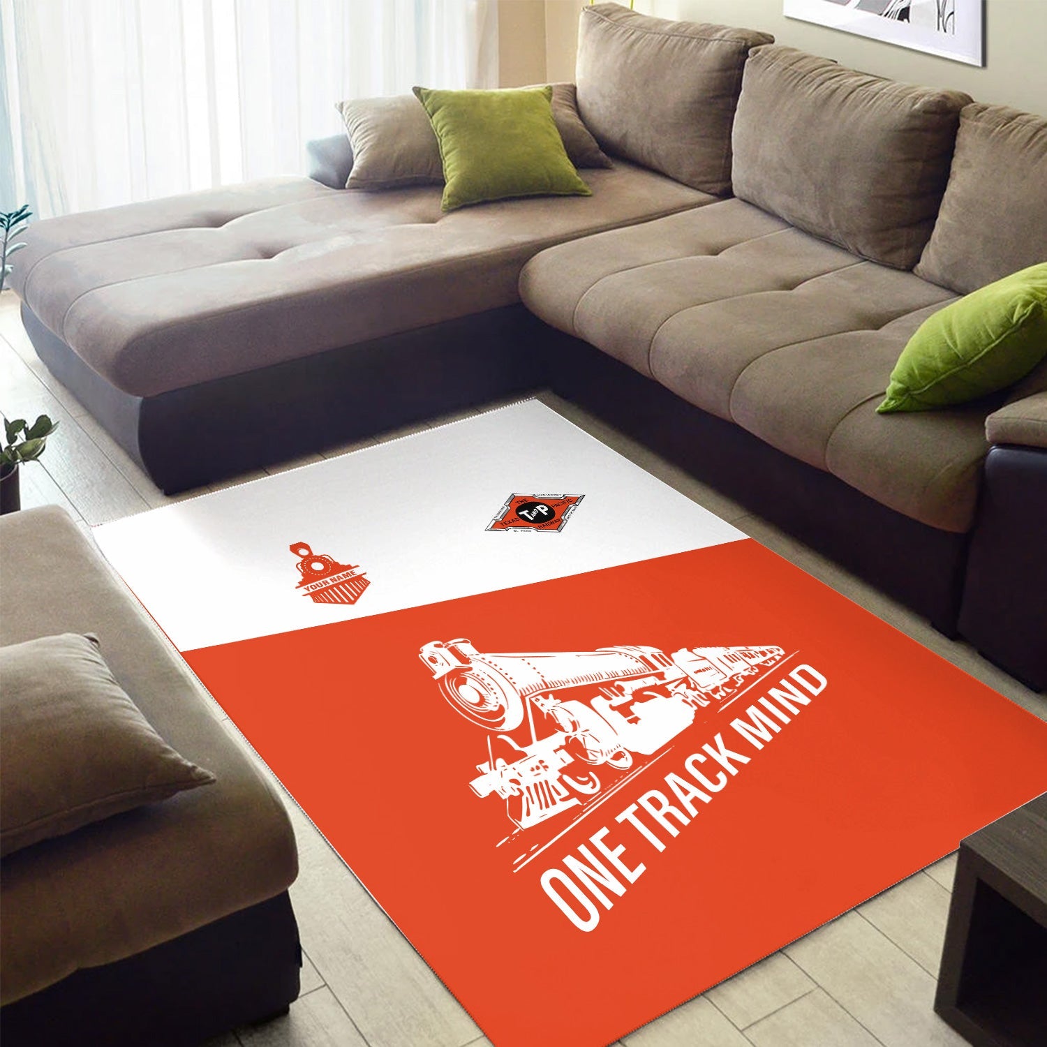 Railspirit Personalized Texas and Pacific Railway Area Rug One Track Mind Train Rug Gift Idea For Train Lover